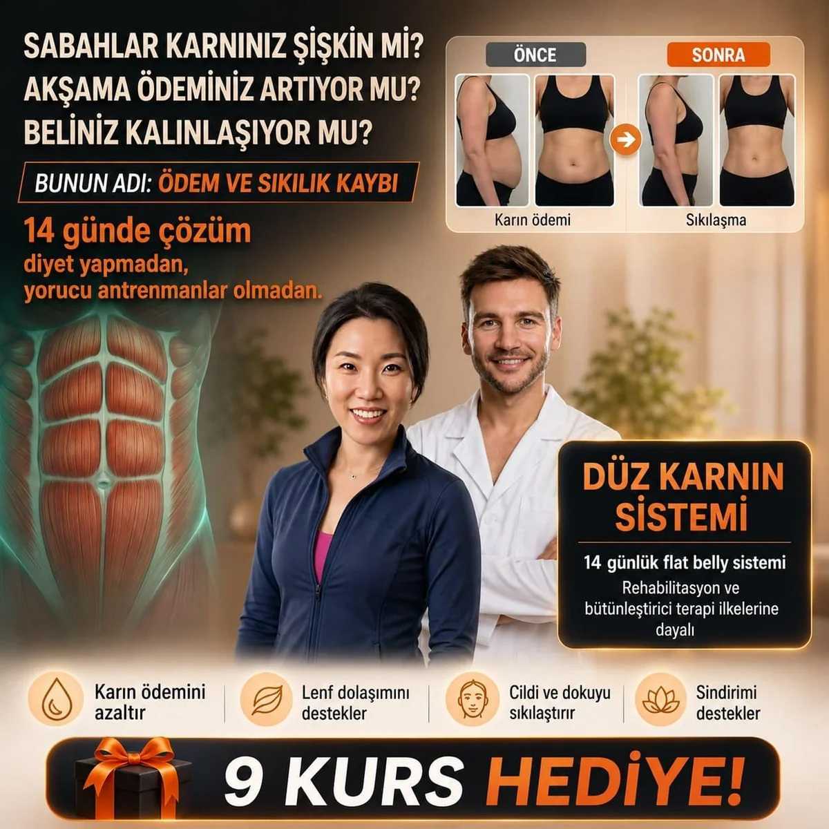 14 günde, diyet ve ağır antrenman olmadan düz karın. Rella Quek ile Düz Karın Sistemi — sadece 250 TL, tüm kurslar hediye.
