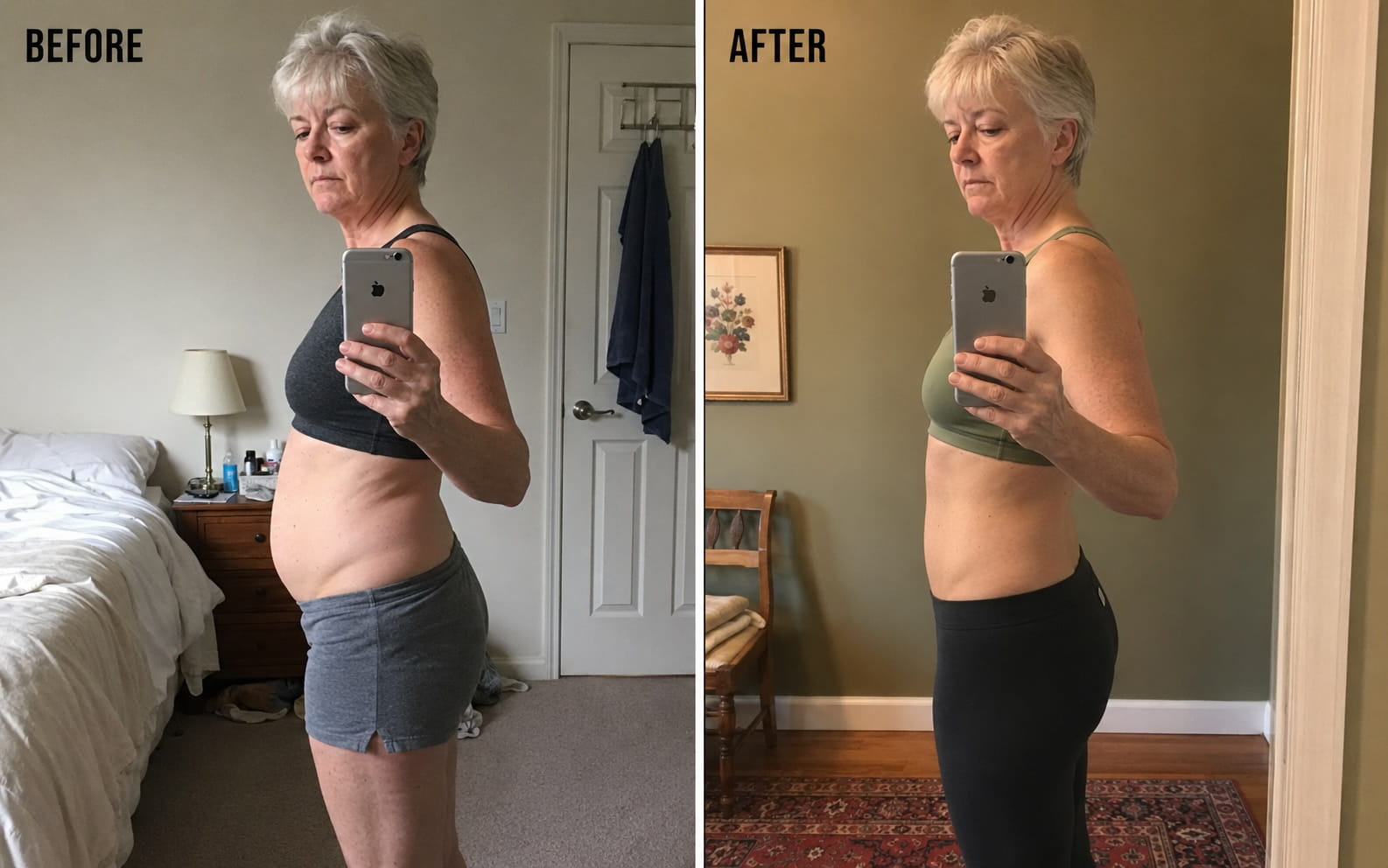 Before and after — flatter belly, eased lower back