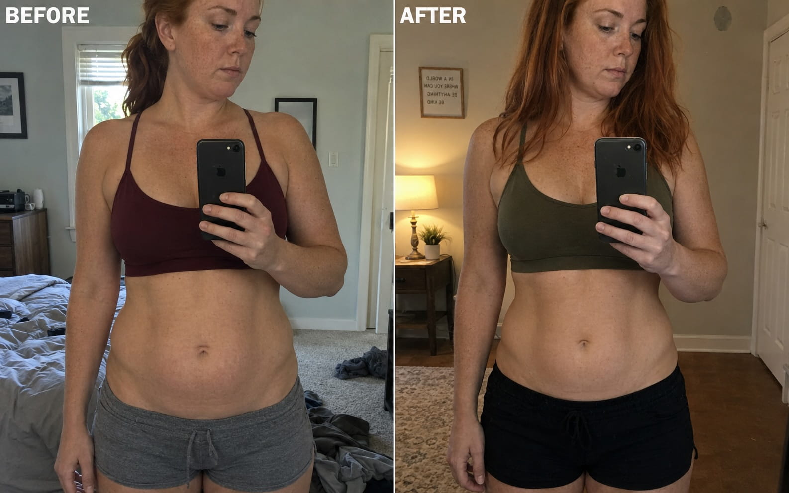 Before and after — tighter, flatter midsection