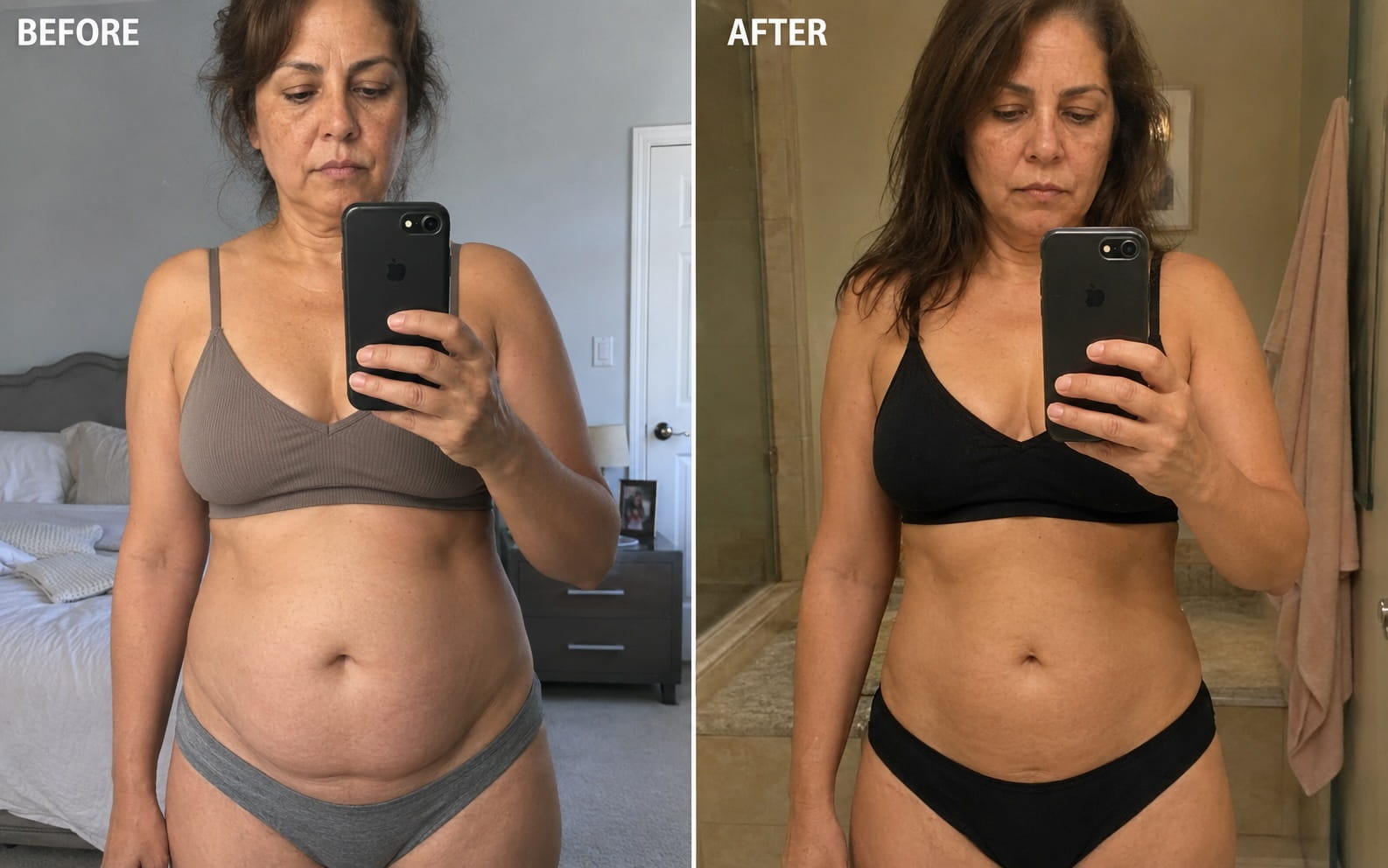 Before and after — flatter, less bloated belly