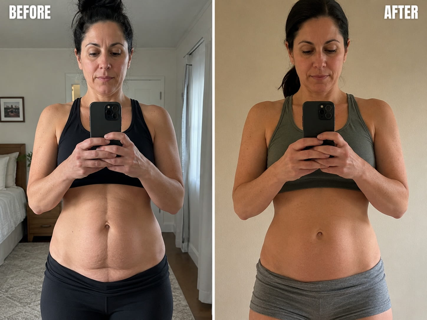 Before and after — abdominal separation (diastasis) closing