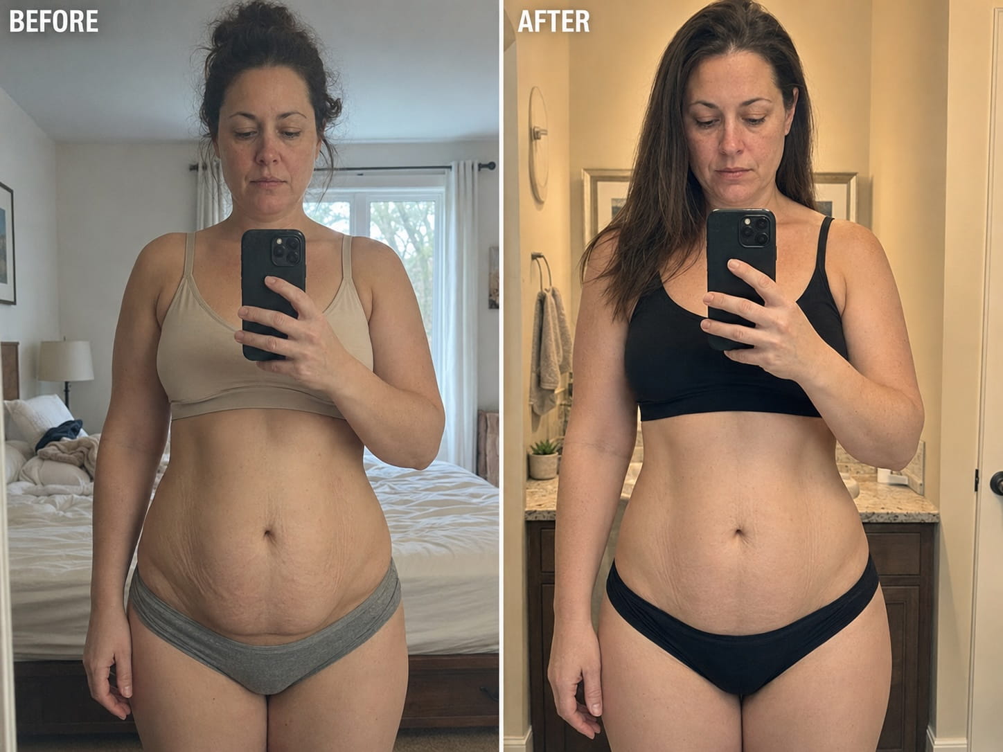Before and after — soft post-baby belly